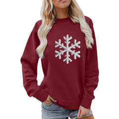 Damen Sweatshirt mit funkelndem Schneeflockenmotiv und lässigem Schnitt in Weinrot