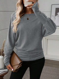 Damen Lässiges Langarmshirt mit weitem Schnitt und eleganter Silhouette in Grau
