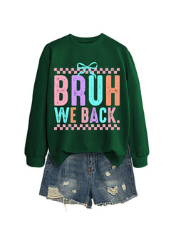 Damen Sweatshirt mit fröhlichem Druck und bequemer Passform in Dunkelgrün