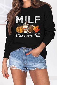 Damen Sweatshirt mit herbstlichem Essenzen-Motiv und inspirierendem Schriftzug in Schwarz