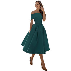 Dearbhla  | Fashion Casual Trägerloses Satin Partykleid in Dunkelgrün