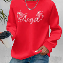 Damen Sweatshirt mit glitzerndem Aufdruck und lässigem Schnitt in Rot