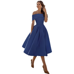 Dearbhla  | Fashion Casual Trägerloses Satin Partykleid in Marineblau