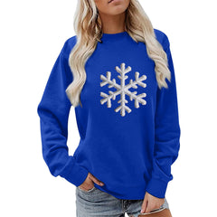 Damen Sweatshirt mit funkelndem Schneeflockenmotiv und lässigem Schnitt in Königsblau