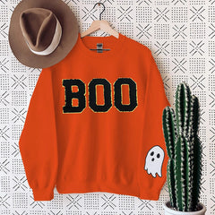 Damen Sweatshirt mit gruseligem Aufdruck in Orange Rot