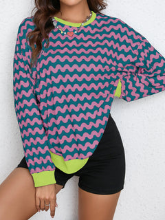Damen farbenfrohes Sweatshirt mit Wellenmuster und sportlichem Schnitt in Hellblau