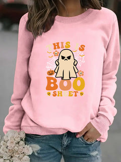 Damen Sweatshirt mit herbstlichem Geist-Print und lässigem Schnitt in Rosa