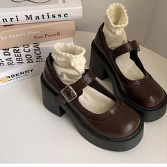 Retro Dirndl Schuhe für Damen | Plateau in Braun