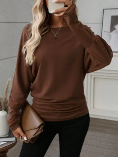 Damen Lässiges Langarmshirt mit weitem Schnitt und eleganter Silhouette in Dunkelbraun