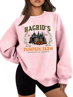 Damen Sweatshirt mit gemütlichem Rundhalsausschnitt und herbstlichem Kürbis-Motiv in Rosa