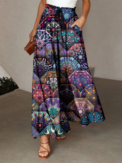 Damen Maxirock mit buntem Mandala-Muster und seitlichen Taschen in Lila