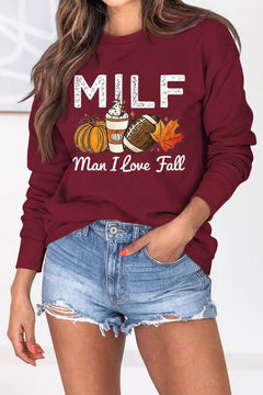 Damen Sweatshirt mit herbstlichem Essenzen-Motiv und inspirierendem Schriftzug in Weinrot
