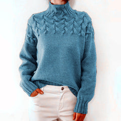 DAME PULLOVER MIT HOHEM KRAGEN | ELEGANTER KOMFORT STIL in Himmelblau