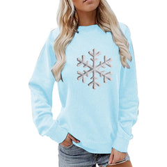 Damen Sweatshirt mit funkelndem Schneeflockenmotiv und lässigem Schnitt in Hellblau
