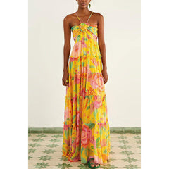 Juliet | Kleid mit Floralprint und Lagen in Gelb