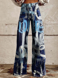 Sara – Klassische Retro-Hosen mit weitem Streifen für Damen in Blau