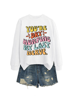 Damen Sweatshirt mit fröhlichem Comic-Slogan und lässigem Schnitt in Weiß