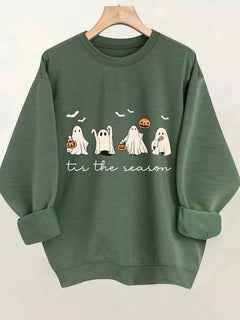 Damen Sweatshirt mit fröhlichem Halloween-Motiv und lässigem Schnitt in Grün