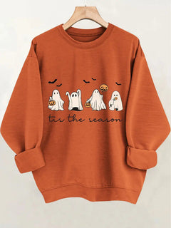 Damen Sweatshirt mit fröhlichem Halloween-Motiv und lässigem Schnitt in Orange