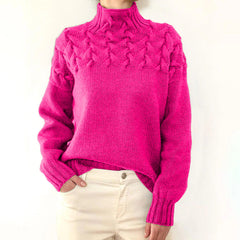 DAME PULLOVER MIT HOHEM KRAGEN | ELEGANTER KOMFORT STIL in Rosenrot