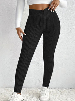 Damen figurbetonte Leggings mit stylish Streifenmuster in Schwarz