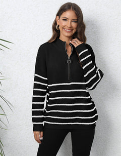 MOCK NECK LANGARM ZIP-UP PULLOVER | MODERNER STIL, KOMFORTABEL, VIELSEITIG in Schwarz