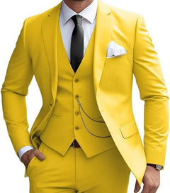 Modisch Moderner Slim Fit Hochzeitsgast Anzug für Herren | Dreiteilig in Gelb