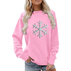 Damen Sweatshirt mit funkelndem Schneeflockenmotiv und lässigem Schnitt in Rosa