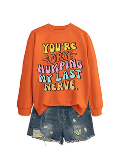 Damen Sweatshirt mit fröhlichem Comic-Slogan und lässigem Schnitt in Orange