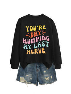 Damen Sweatshirt mit fröhlichem Comic-Slogan und lässigem Schnitt in Schwarz