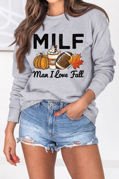 Damen Sweatshirt mit herbstlichem Essenzen-Motiv und inspirierendem Schriftzug in Grau