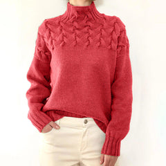 DAME PULLOVER MIT HOHEM KRAGEN | ELEGANTER KOMFORT STIL in Wassermelonenrot