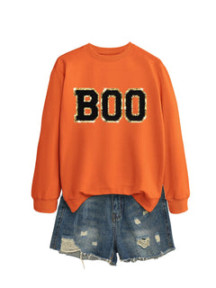 Damen Sweatshirt mit glitzerndem Aufdruck in Orange