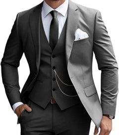 Modisch Moderner Slim Fit Hochzeitsgast Anzug für Herren | Dreiteilig in Grau