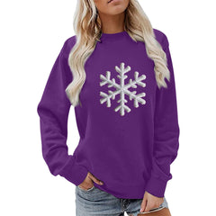 Damen Sweatshirt mit funkelndem Schneeflockenmotiv und lässigem Schnitt in Dunkelviolett