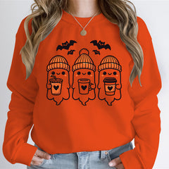 Damen Sweatshirt mit fröhlichem Gespenster-Design und gemütlicher Passform in Orange