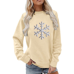 Damen Sweatshirt mit funkelndem Schneeflockenmotiv und lässigem Schnitt in Khaki