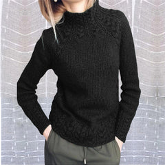 DAMES KABELSTRICKPULLOVER | ELEGANTER WARMER STIL in Schwarz