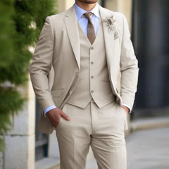 Herren Moderne Hochzeitsgast Anzug | Dreiteiliges in Beige