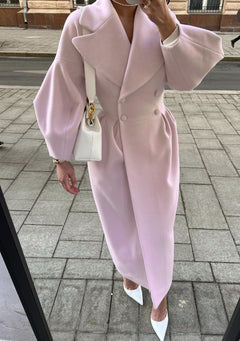 Eleganter Langer Trenchcoat für Damen | Reverskragen in Rosa