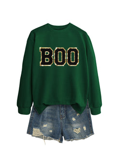 Damen Sweatshirt mit glitzerndem Aufdruck in Dunkelgrün