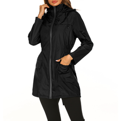 Regenjacke Damen Lang Mit Kapuze | Wetterfest & Kombinierbar in Schwarz
