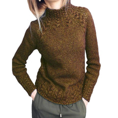 DAMES KABELSTRICKPULLOVER | ELEGANTER WARMER STIL in Braun