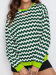 Damen farbenfrohes Sweatshirt mit Wellenmuster und sportlichem Schnitt in Hellgrün