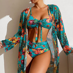 Leah® | Bikini mit Blumenmuster und Überzug in Grün