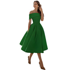 Dearbhla  | Fashion Casual Trägerloses Satin Partykleid in Dunkelgrün 1