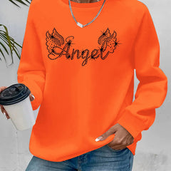 Damen Sweatshirt mit glitzerndem Aufdruck und lässigem Schnitt in Orange