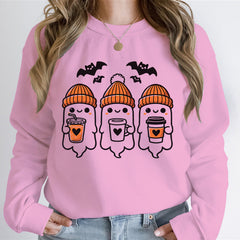 Damen Sweatshirt mit fröhlichem Gespenster-Design und gemütlicher Passform in Rosa