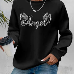 Damen Sweatshirt mit glitzerndem Aufdruck und lässigem Schnitt in Schwarz