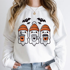 Damen Sweatshirt mit fröhlichem Gespenster-Design und gemütlicher Passform in Weiß